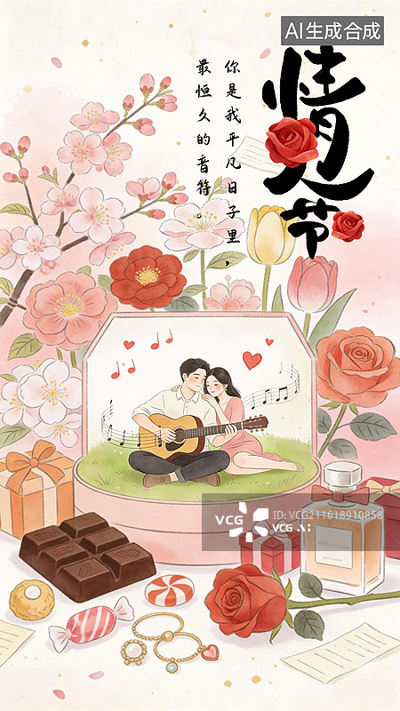 【AI数字艺术】情人节分层海报图片素材