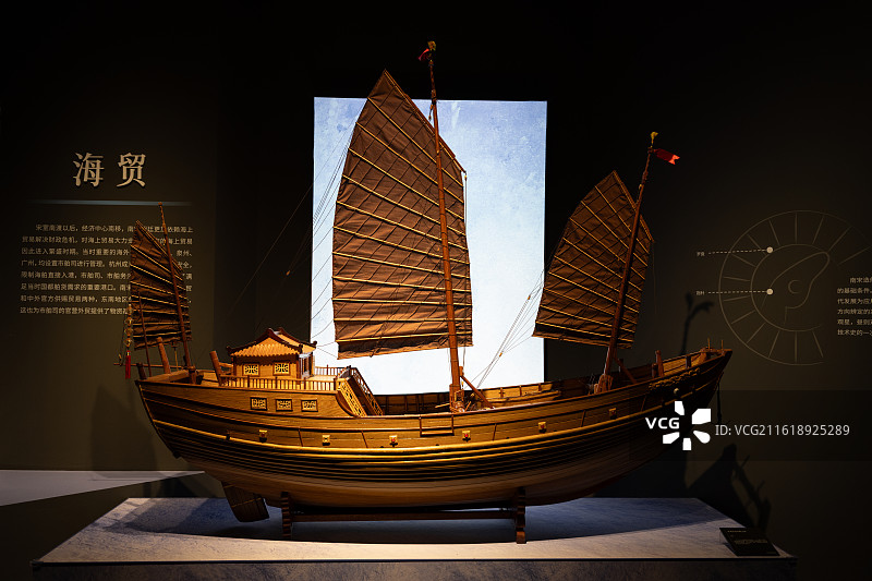 南宋海船模型，其原型是中国宋代（具体为南宋时期）用于海上贸易与交通的典型木帆船图片素材