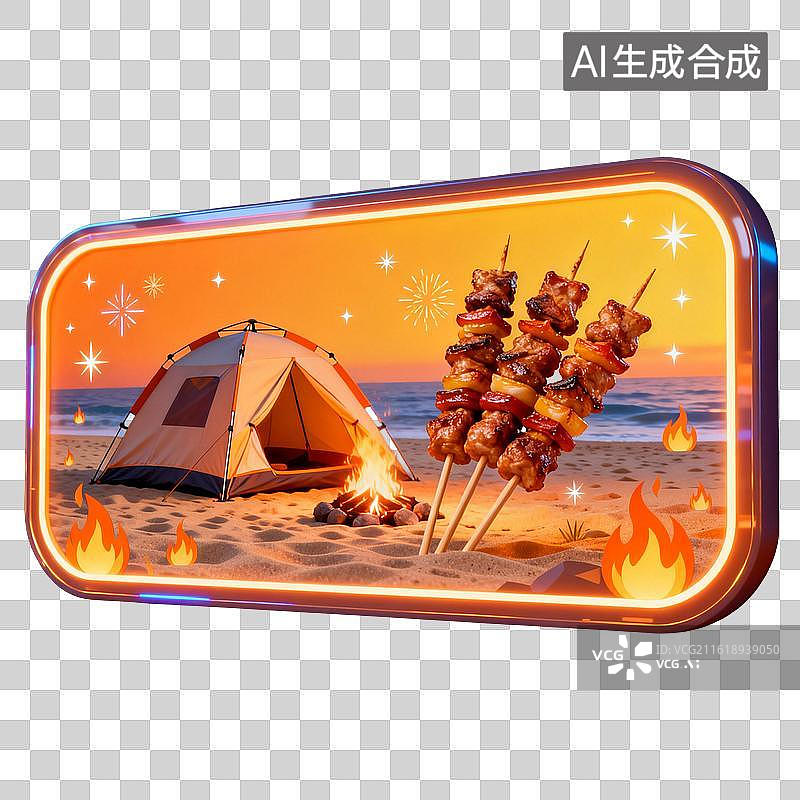 【AI数字艺术】海滩露营烧烤图片素材