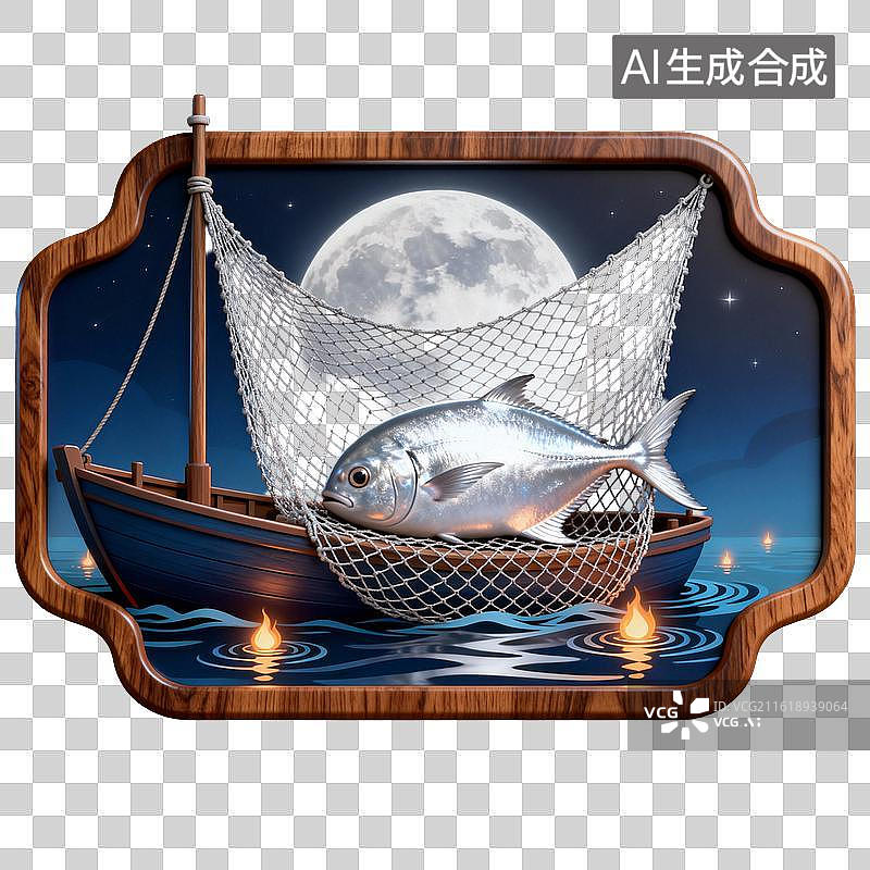 【AI数字艺术】月夜捕鱼图图片素材
