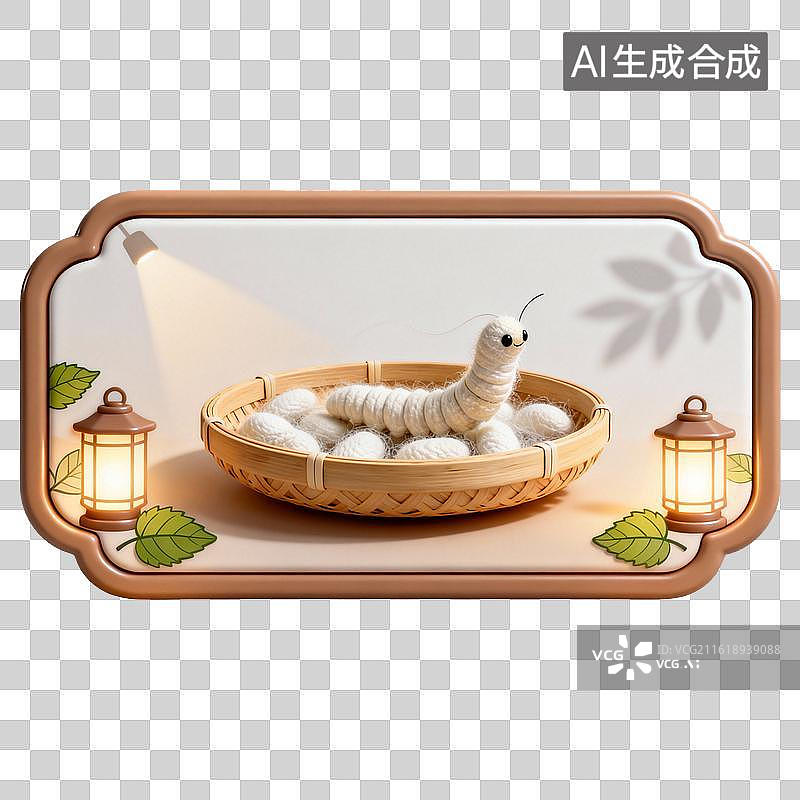 【AI数字艺术】竹篮中的蚕与蚕茧图片素材