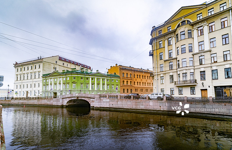 俄罗斯圣彼得堡莫伊卡河边的欧式建筑图片素材