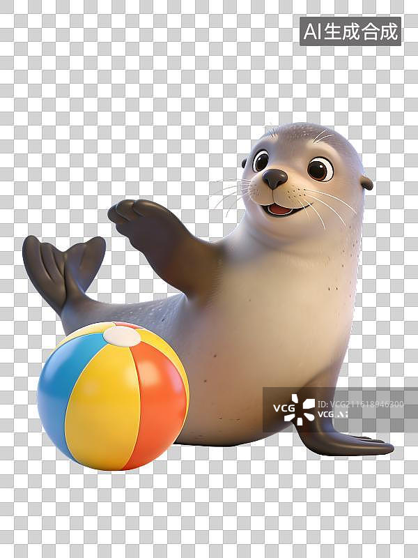 【AI数字艺术】海豹海洋生物3D卡通插画元素图片素材