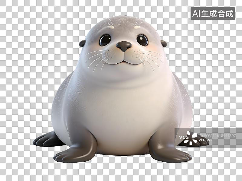 【AI数字艺术】海豹海洋生物3D卡通插画元素图片素材