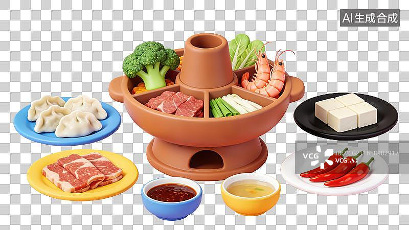 【AI数字艺术】3D立体春节过年冬天民俗涮羊肉火锅北京铜锅涮肉元素图片素材
