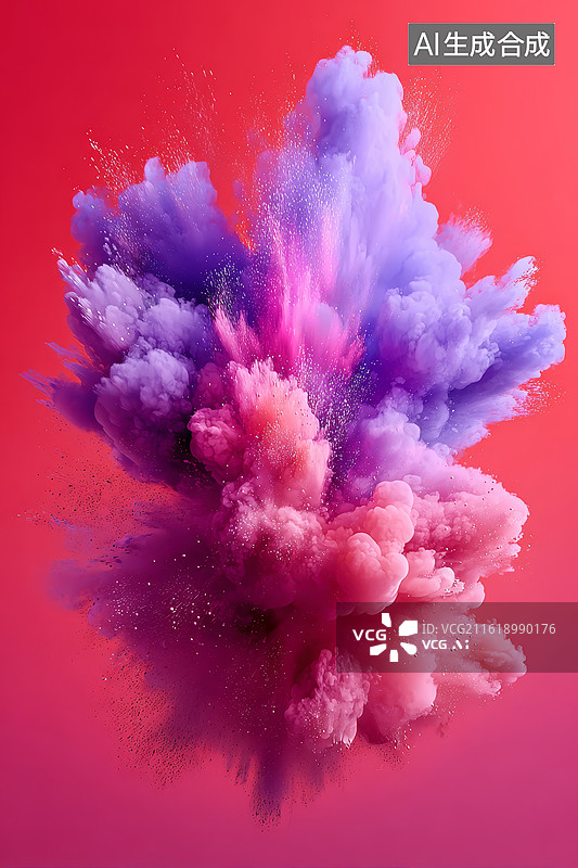 【AI数字艺术】粉紫渐变烟雾在红色背景中绽放图片素材