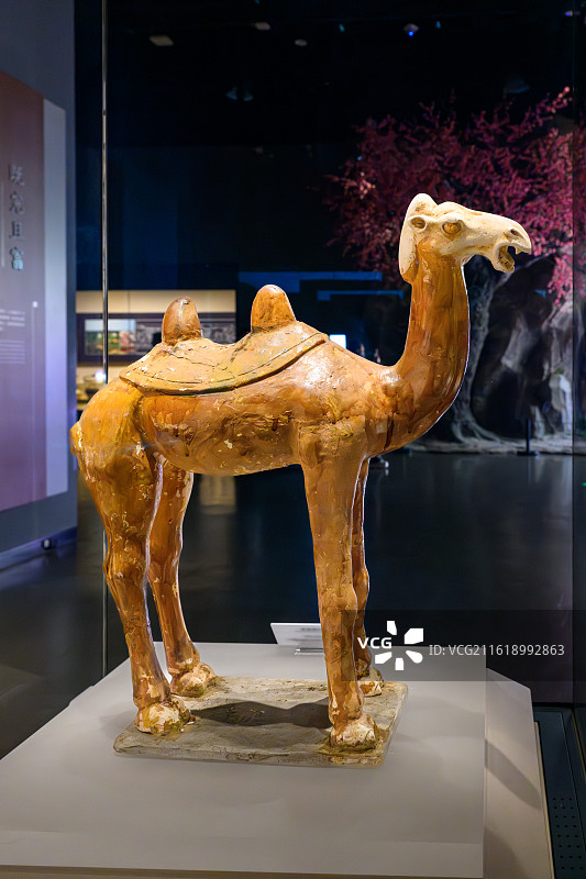 三彩骆驼俑，唐(公元618-907年)，1986年江西省九江市永修县军山茅栗岗村唐墓出土图片素材