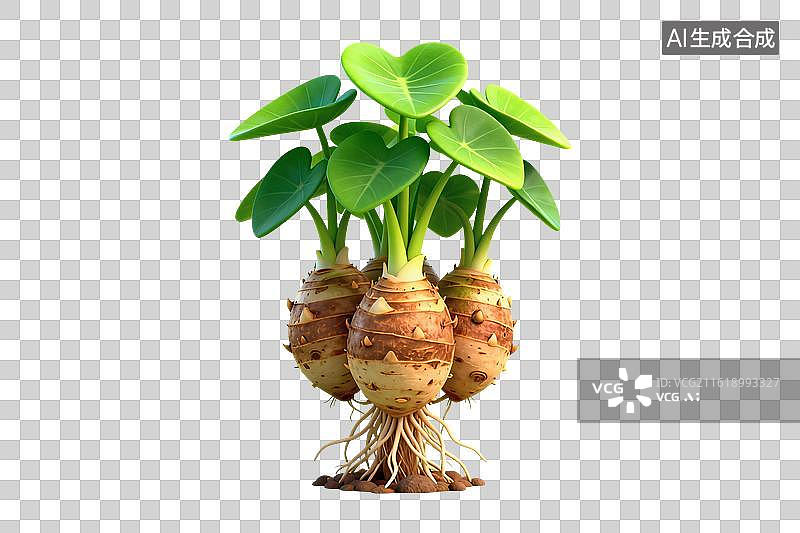 【AI数字艺术】卡通风格，水生植物，蔬菜，芋头PNG格式的免扣元素图片素材