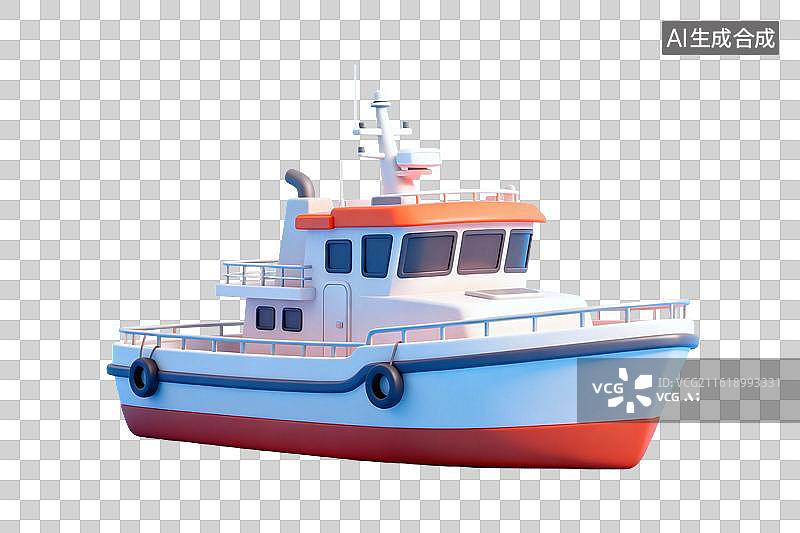 【AI数字艺术】卡通风格，一艘现代捕鱼船PNG格式的免扣元素图片素材