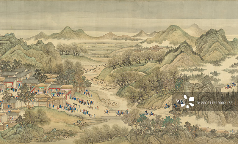 清代，绘画艺术品，康熙南巡图（济南至泰山部分）图片素材