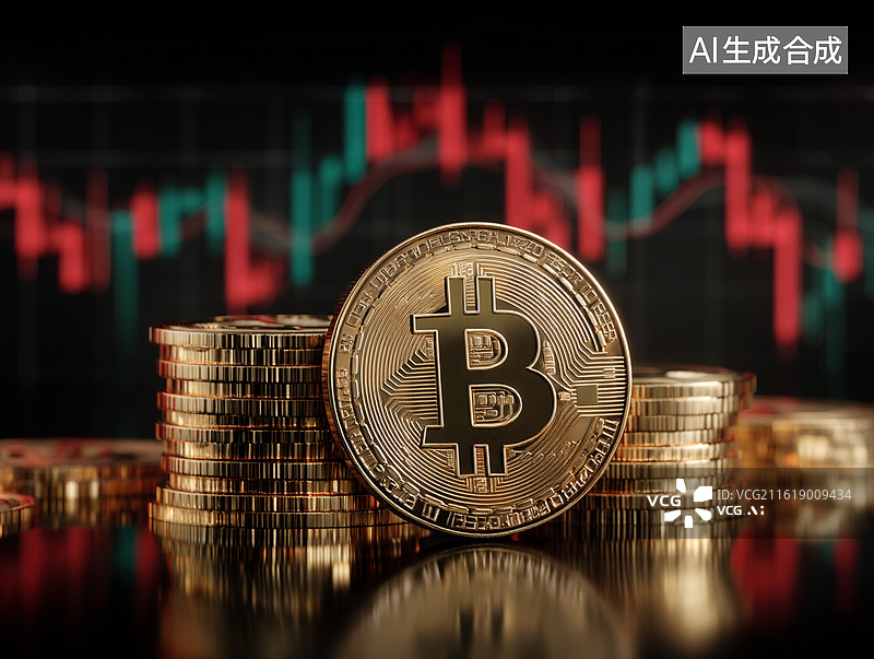 【AI数字艺术】比特币与金融行情图表相映，展现加密货币的投资属性，营造专业严谨的金融科技氛围图片素材
