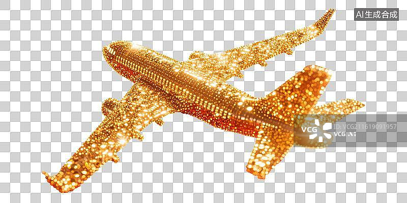 【AI数字艺术】飞机起飞抽象彩色粒子发光斑璀璨闪耀新年春节国庆节中秋节春运返乡回家复工航空公司广告免抠元素透明无背景图片素材