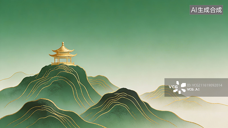 【AI数字艺术】山巅古亭云雾缭绕图片素材
