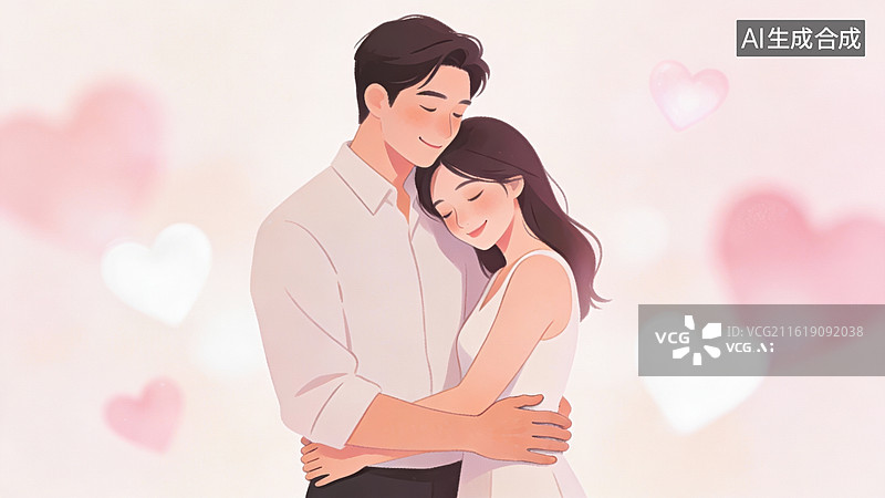【AI数字艺术】情侣相拥的温馨画面图片素材