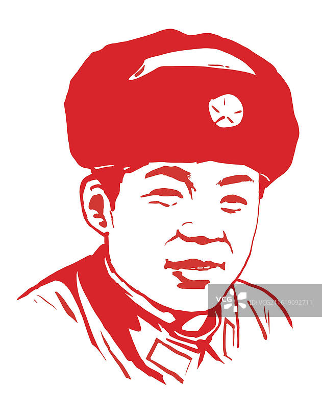 彩色插画人物肖像雷锋学习日头像红色剪纸风格简洁写实图片素材