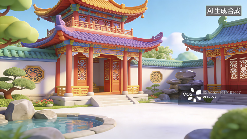 【AI数字艺术】中式传统园林建筑图片素材