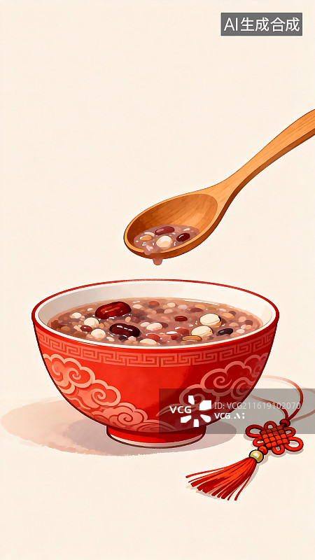 【AI数字艺术】红碗腊八粥国风新春视觉图片素材