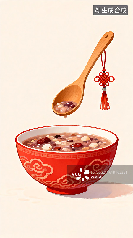 【AI数字艺术】红碗腊八粥国风新春视觉图片素材