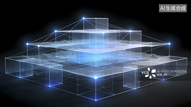 【AI数字艺术】抽象3D几何结构与光连接图片素材