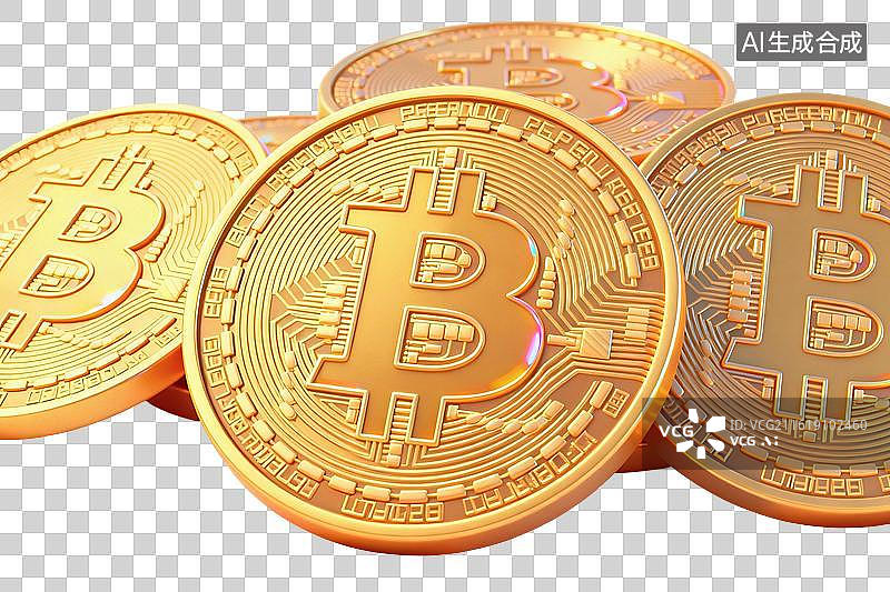 【AI数字艺术】卡通风格，几枚金光闪闪的金币PNG格式的免扣元素图片素材