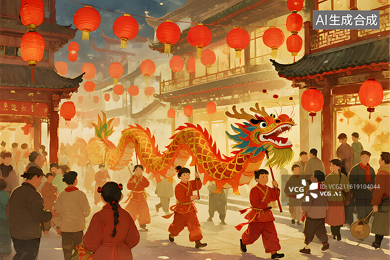 【AI数字艺术】热闹的元宵节舞龙场景图片素材