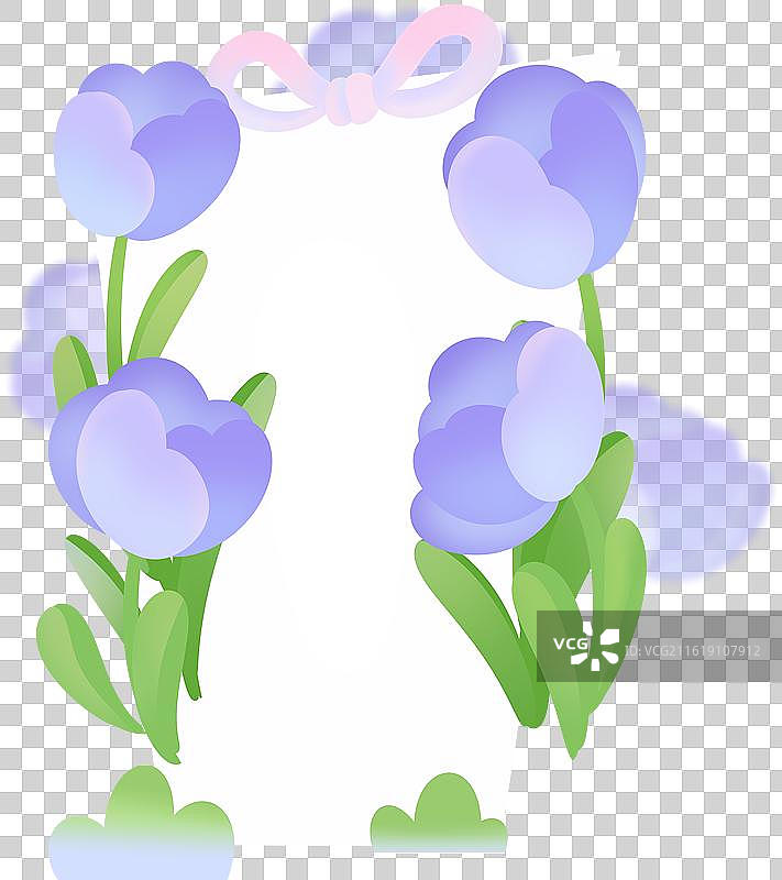 白色信纸淡蓝色郁金香粉色蝴蝶结清新渐变插画图片素材