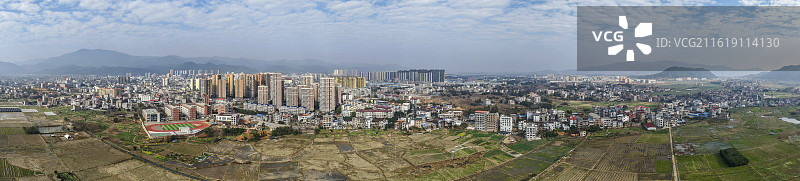 航拍湖南永州蓝山县城市冬日早晨全景图图片素材