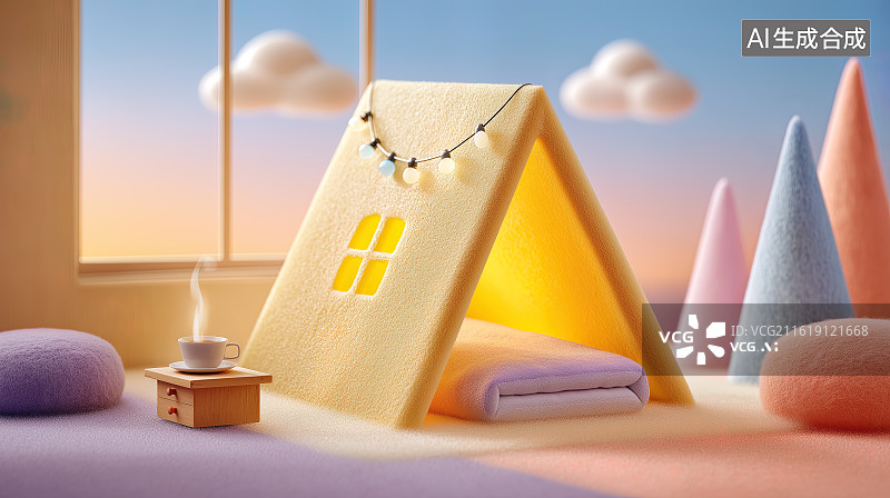 【AI数字艺术】儿童房露营风格陈列——可爱儿童风格露营帐篷图片素材