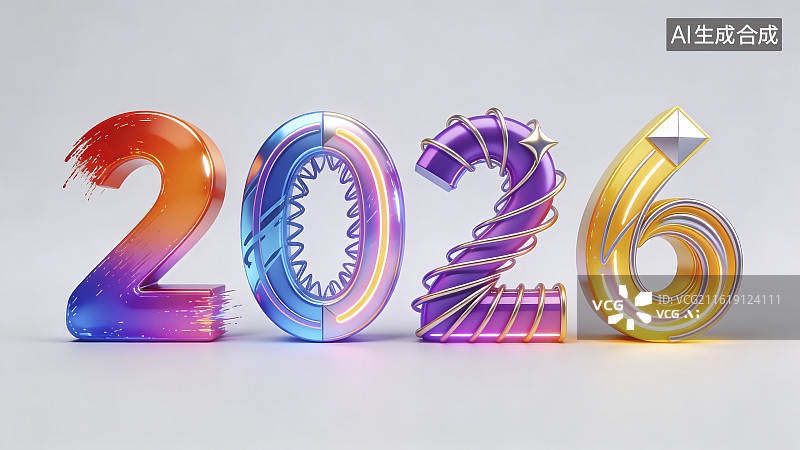 【AI数字艺术】2026彩色3D艺术字体图片素材