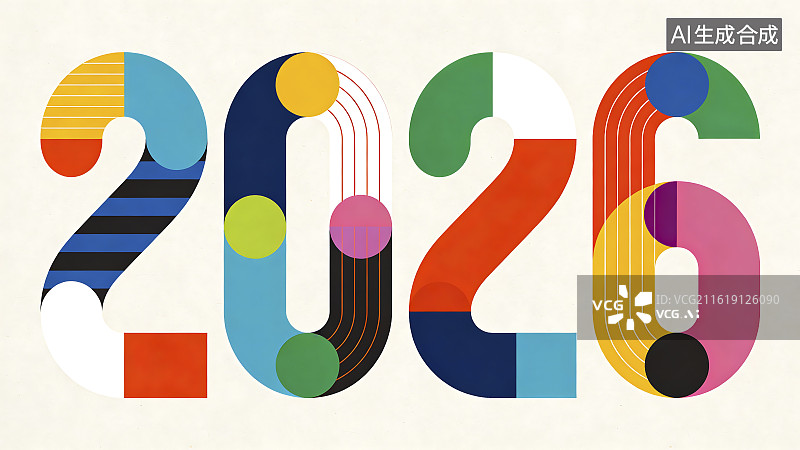 【AI数字艺术】复古风格彩色2026数字插画图片素材