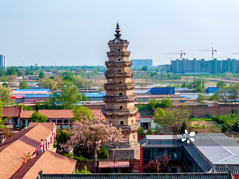 中国河北邢台南宫市普彤寺普彤塔航拍风光图片素材