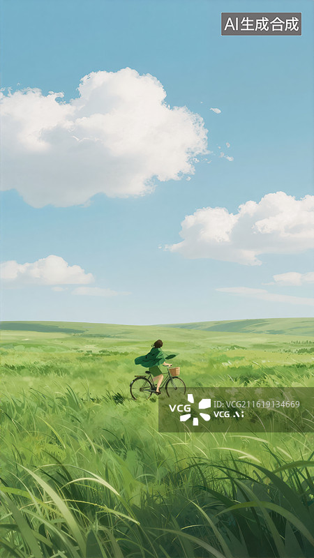 【AI数字艺术】草原骑行的宁静时光图片素材