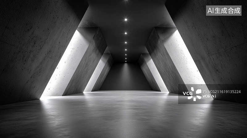 【AI数字艺术】发光三角形隧道图片素材