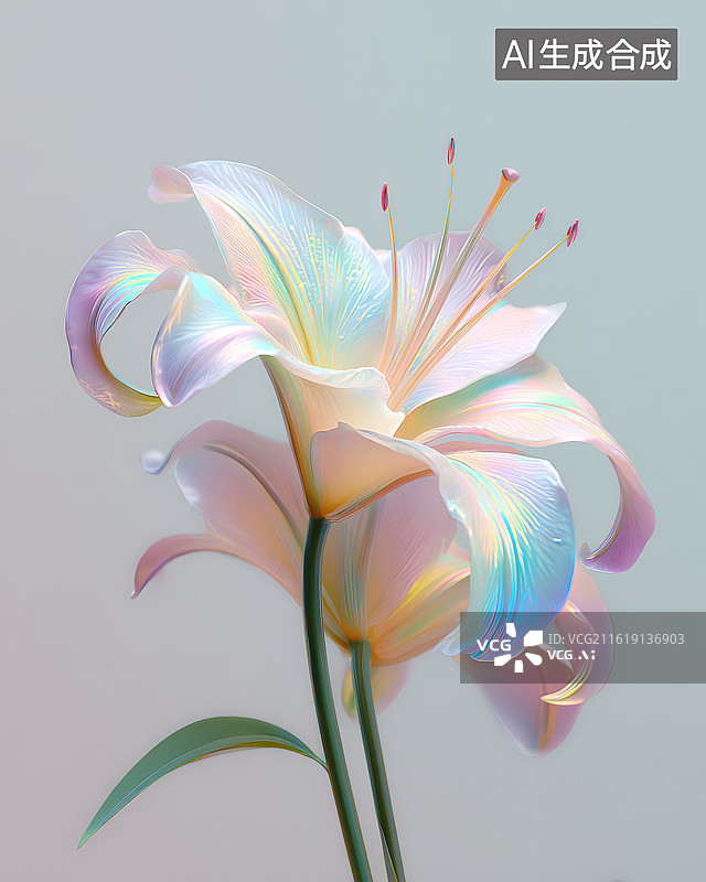 【AI数字艺术】彩虹色的百合花绽放图片素材