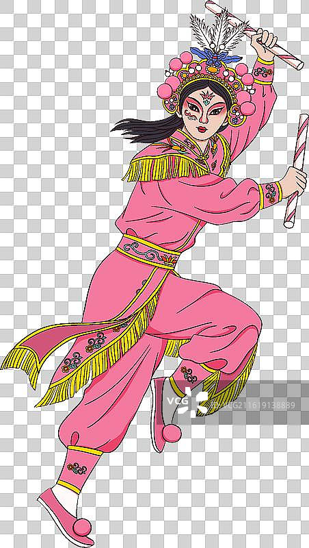 潮汕普宁英歌舞人物母夜叉孙二娘国潮插画图片素材