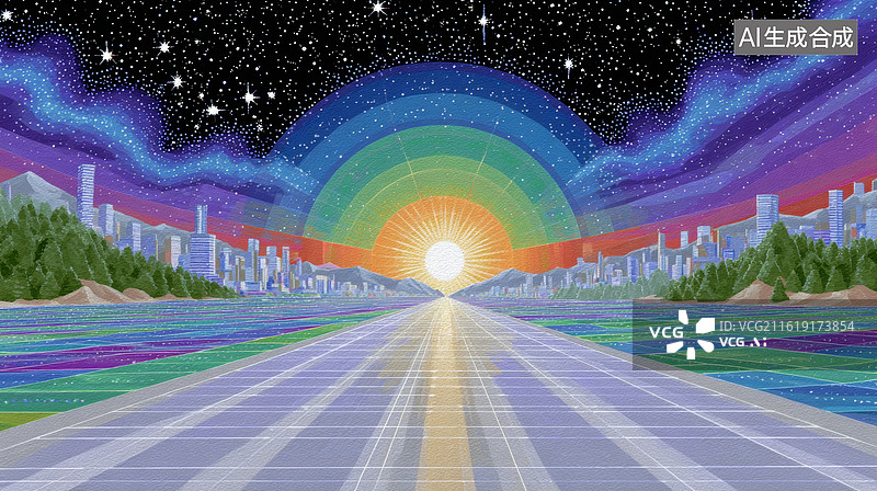 【AI数字艺术】星空下的城市图片素材