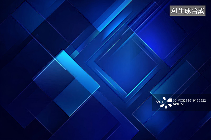 【AI数字艺术】深蓝色几何方块交错构成的抽象光影背景图片素材