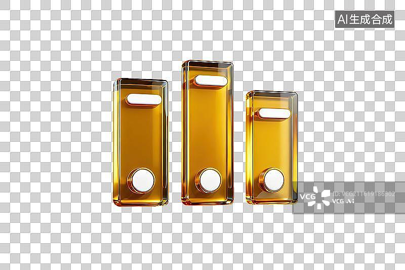 【AI数字艺术】三个金色按钮排列展示图片素材