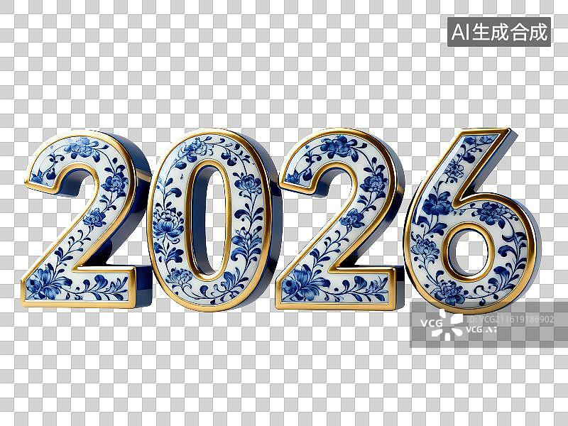 【AI数字艺术】3D渲染免抠图形元素国潮青花数字2026图片素材