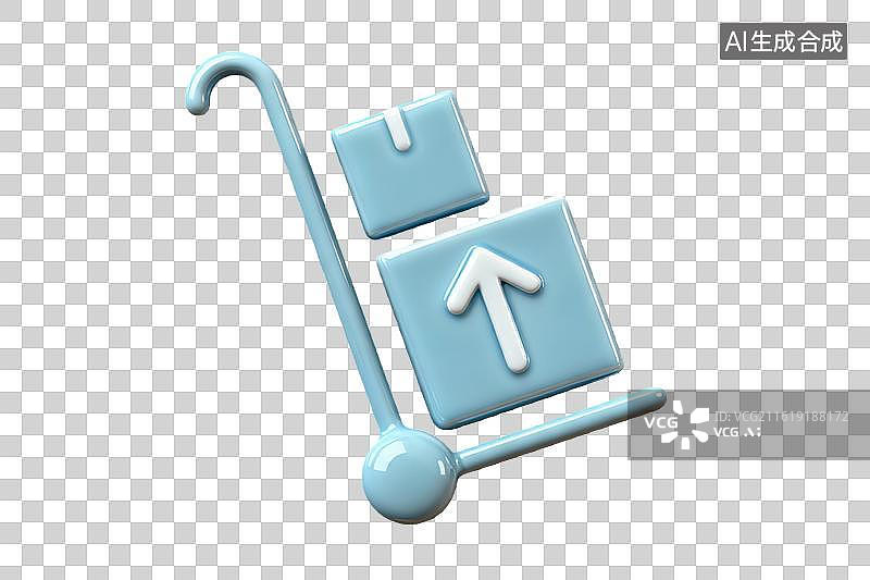 【AI数字艺术】蓝色手推车搬运包裹图标图片素材