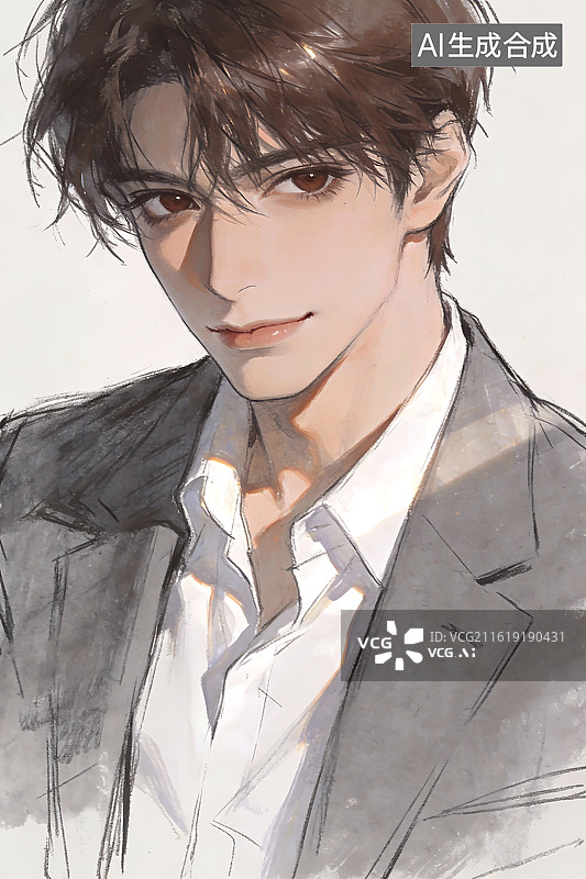 【AI数字艺术】动漫风格青年男性肖像画图片素材