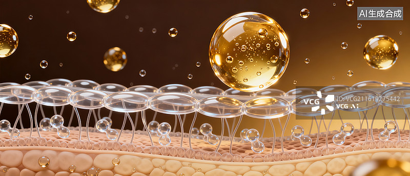 【AI数字艺术】鎏金精华分子美妆修护主视觉图片素材