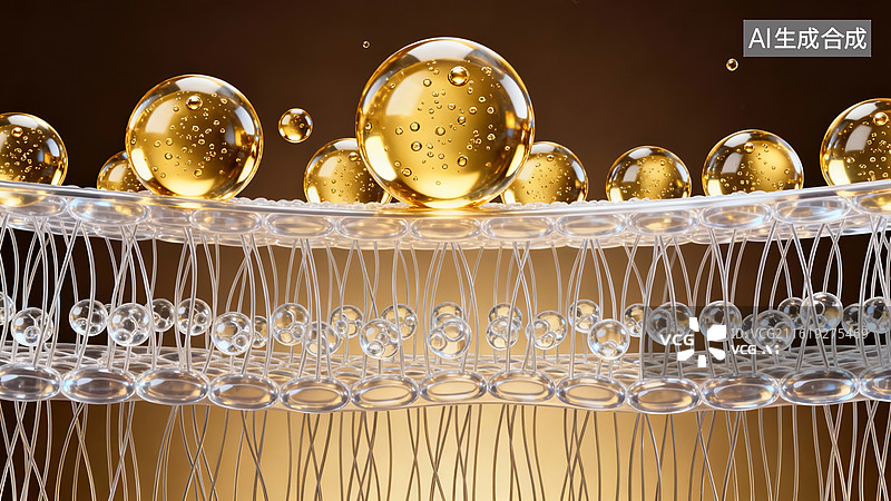 【AI数字艺术】鎏金精华分子美妆修护主视觉图片素材