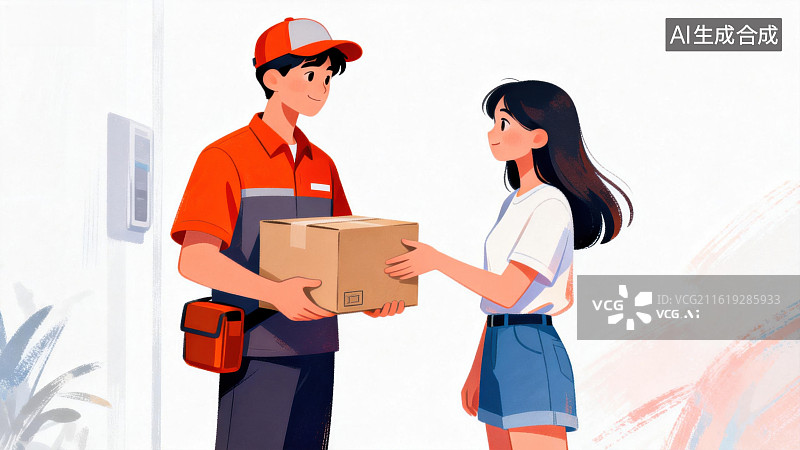 【AI数字艺术】快递员递送包裹给顾客图片素材