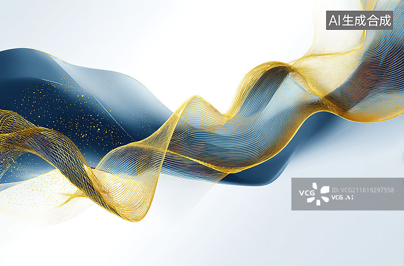 【AI数字艺术】蓝金交织的流动线条图片素材