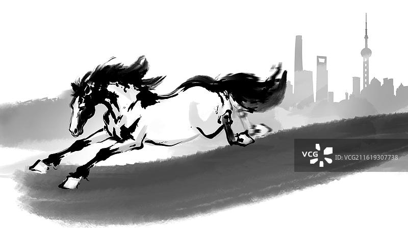 上海 马 一马当先 奔跑 活力图片素材