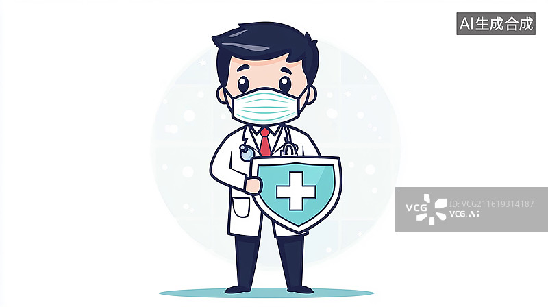 【AI数字艺术】卡通医生防护盾牌图图片素材