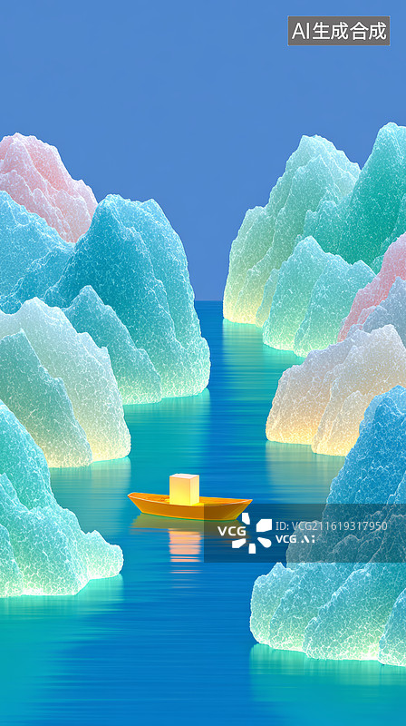 【AI数字艺术】水中航行的小船图片素材