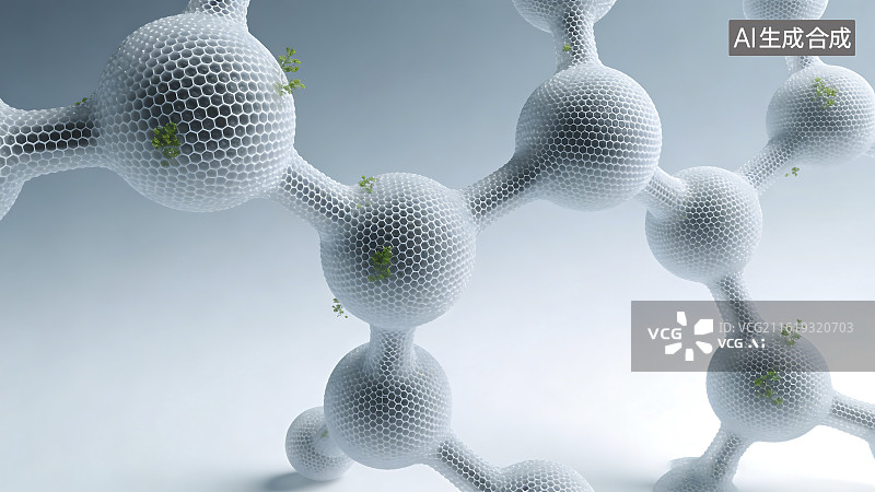 【AI数字艺术】分子结构与绿色植物示意图片素材