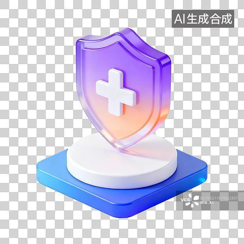 【AI数字艺术】3D渲染，透明质感，橙色盾牌，盾，盾牌，图形图标免抠元素图片素材